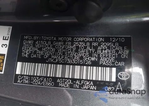 2011 Scion Tc from USA, damaged, VIN JTKJF5C73B3015126